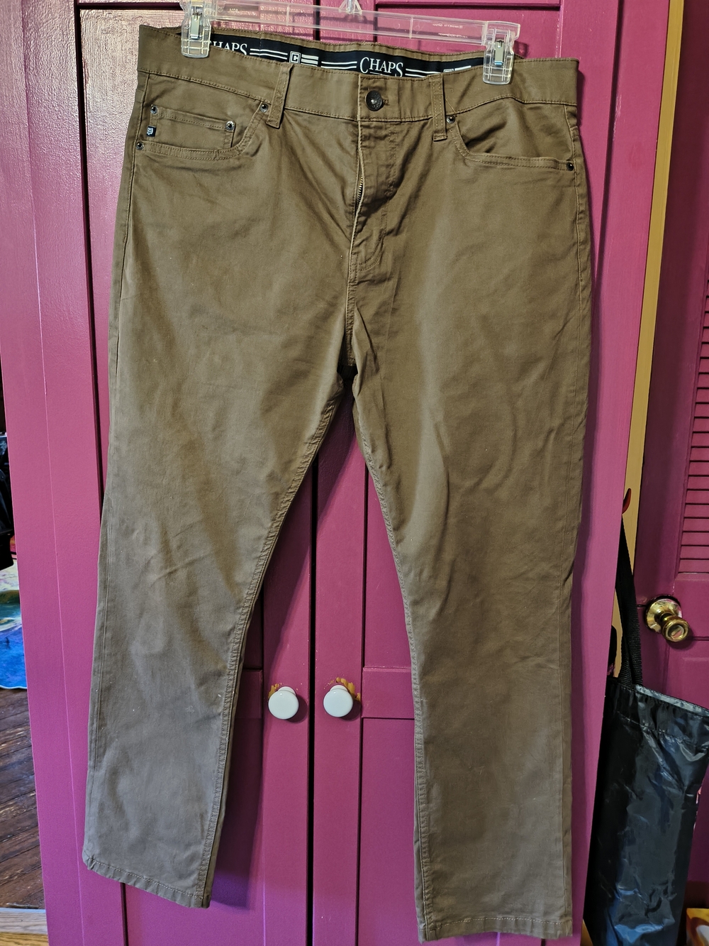 Chaps Men's Brown Twill Pants slim straight size 36 x 29 vg condition